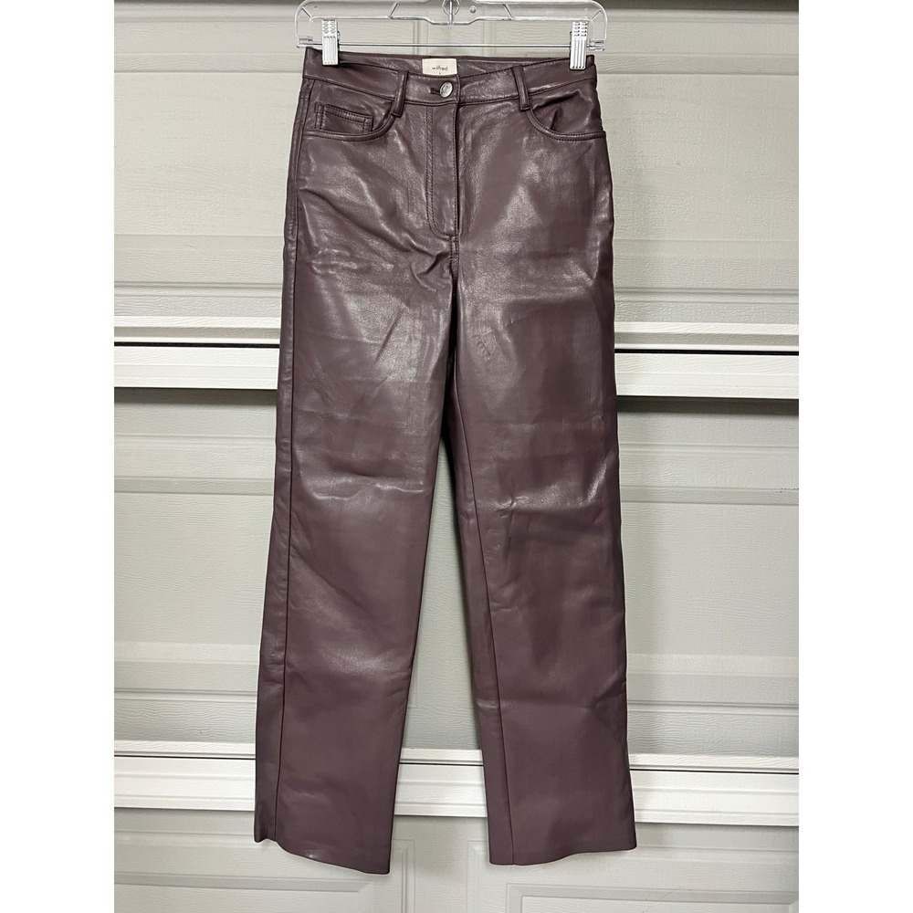Wilfred Aritzia Melina Vegan Leather Pants Mauve Plum Straight Leg Size 0 82484